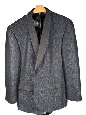 Giovanni Testi Black Blue Jacquard Blazer Shawl Collar One Button